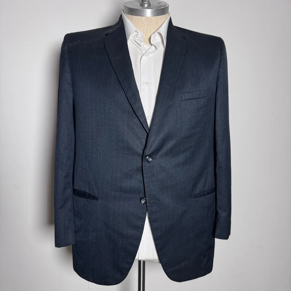 1970s Fashion Park Blazer Jacket Mens 44R Blue Sharkskin Vintage USA Made